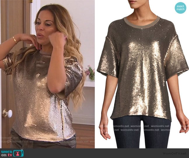 Lorena Crewneck Short-Sleeve Sequin Tee by Cinq a Sept worn by Dolores Catania on The Real Housewives of New Jersey