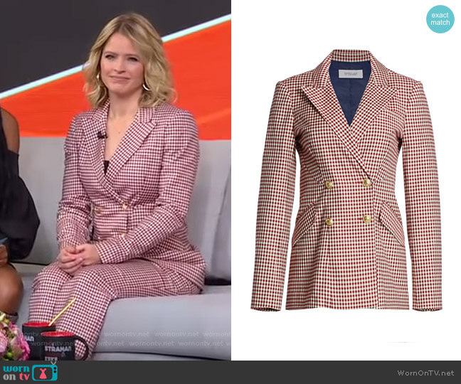 Rodeo Gingham Double-Breasted Blazer by Derek Lam 10 Crosby worn by Sara Haines on Good Morning America