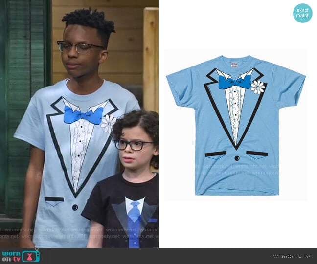  Vintage Tuxedo Tux T Shirt by DirtyRagz worn by Noah Lambert (Israel Johnson) on Bunkd