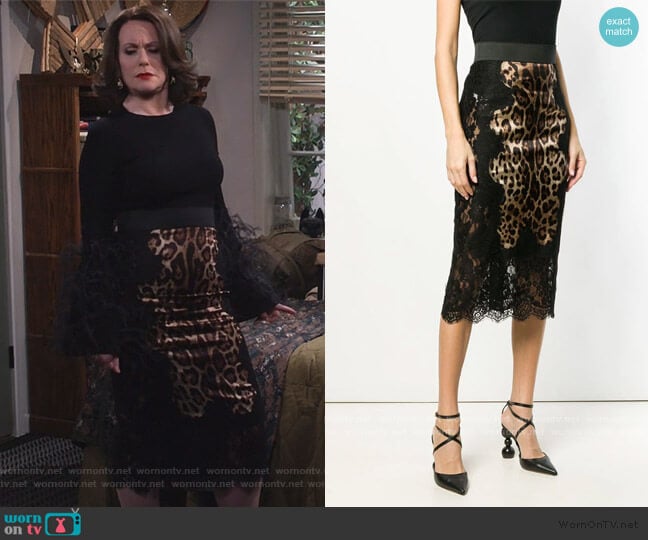 Leopard Print Pencil Skirt by Dolce & Gabbana worn by Karen Walker (Megan Mullally) on Will and Grace