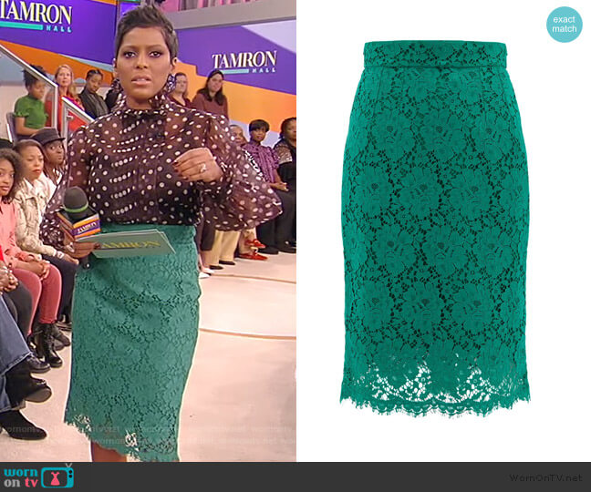 Floral cotton-blend guipure-lace skirt by Dolce & Gabbana worn by Tamron Hall on Tamron Hall Show