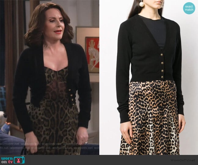 Cropped V-neck Cardigan by Dolce & Gabbana worn by Karen Walker (Megan Mullally) on Will and Grace