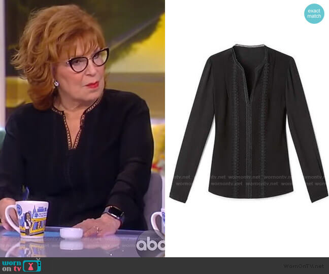 Lace Trim V-neck Blouse by Elie Tahari worn by Joy Behar on The View