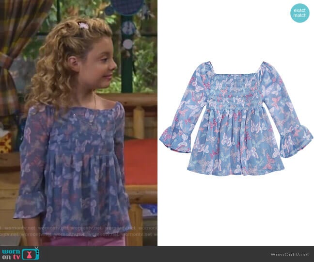 Smocked Butterfly-Print Top by Epic Threads worn by Destiny Baker (Mallory James Mahoney) on Bunkd