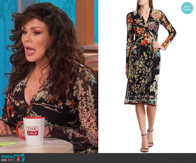 Patchwork Floral Ruched Jersey Midi Dress by Etro worn by Marie Osmond on The Talk