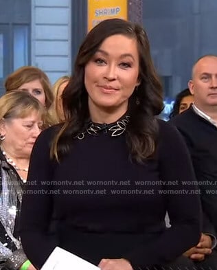 Eva’s black sweater with beaded collar on Good Morning America