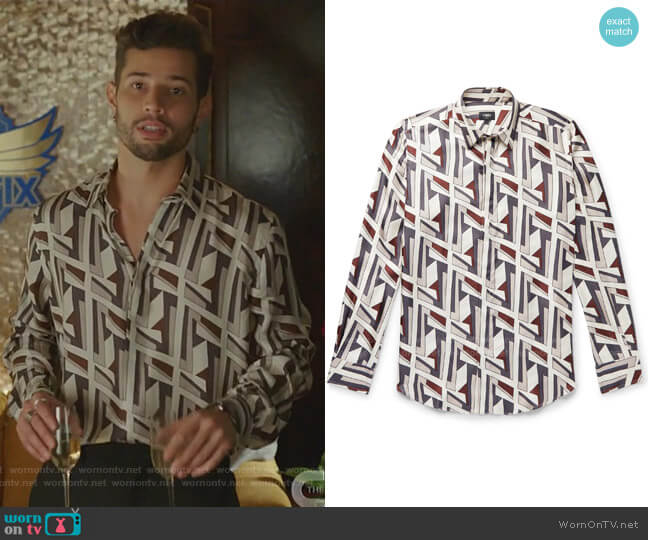 Logo-Print Silk-Twill Shirt by Fendi worn by Sam Flores (Rafael de la Fuente) on Dynasty