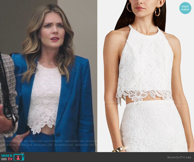 Floral Lace Crop Top by Manning Cartell worn by Sutton (Meghann Fahy) on The Bold Type