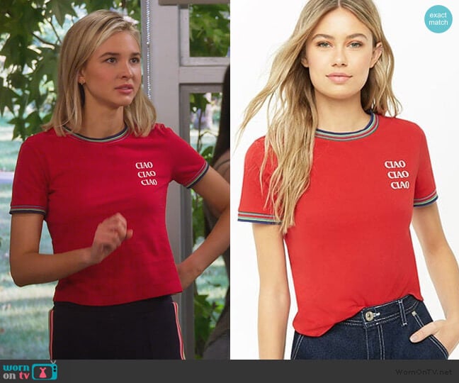 Ciao Ringer Tee by Forever 21 worn by Katie Cooper (Isabel May) on Alexa & Katie