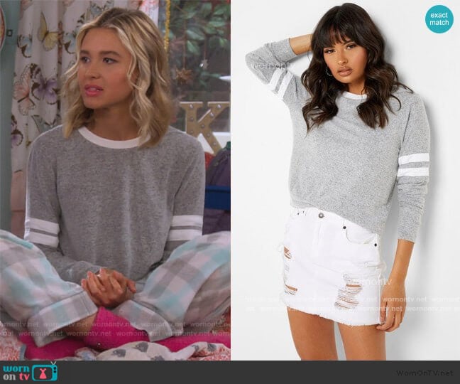 Gray Striped Sweatshirt by Forever 21 worn by Katie Cooper (Isabel May) on Alexa & Katie