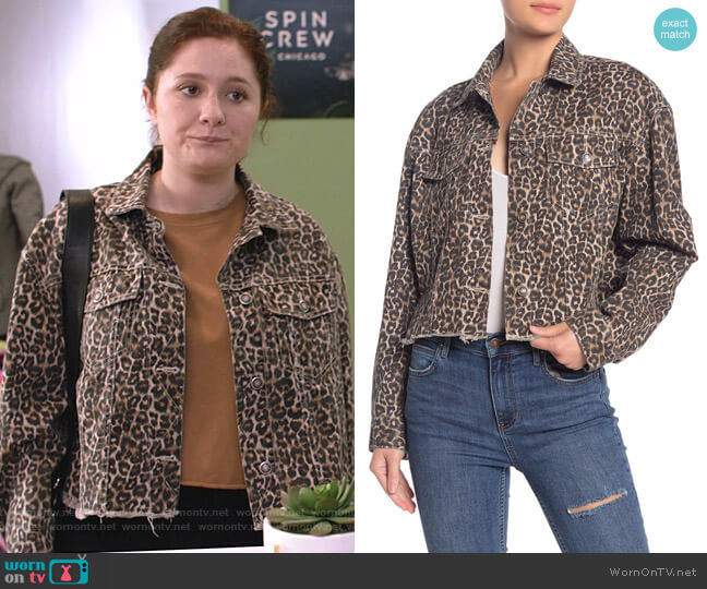 Cheetah Print Crop Cutoff Denim Jacket by Free People worn by Debbie Gallagher (Emma Kenney) on Shameless