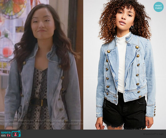 Ferry Denim Jacket by Free People worn by Janet (Andrea Bang) on Kims Convenience