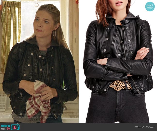 New Dawn Hooded Faux Leather Jacket by Free People  worn by Tami Tamietti (Kate Miner) on Shameless