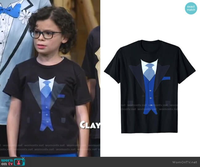 Fake Tuxedo Suit Top with Vest and Tie T-Shirt by Tux Tees at Amazon worn by Matteo Silva (Raphael Alejandro) on Bunkd