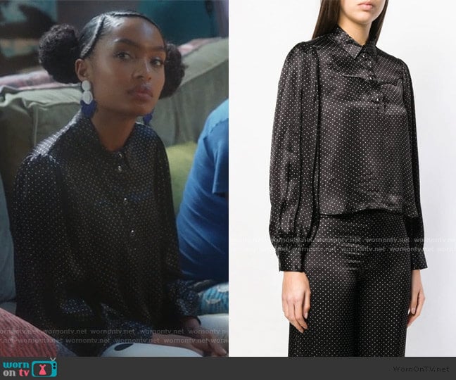 Half Buttoned Cropped Shirt by Ganni worn by Zoey Johnson (Yara Shahidi) on Grown-ish