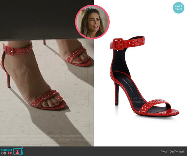 Grommet Croc-Embossed Leather Sandals by Giuseppe Zanotti worn by Cristal Jennings (Daniella Alonso) on Dynasty