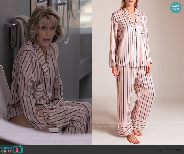 Maile Woven Pajamas by Hanro worn by Grace (Jane Fonda) on Grace and Frankie