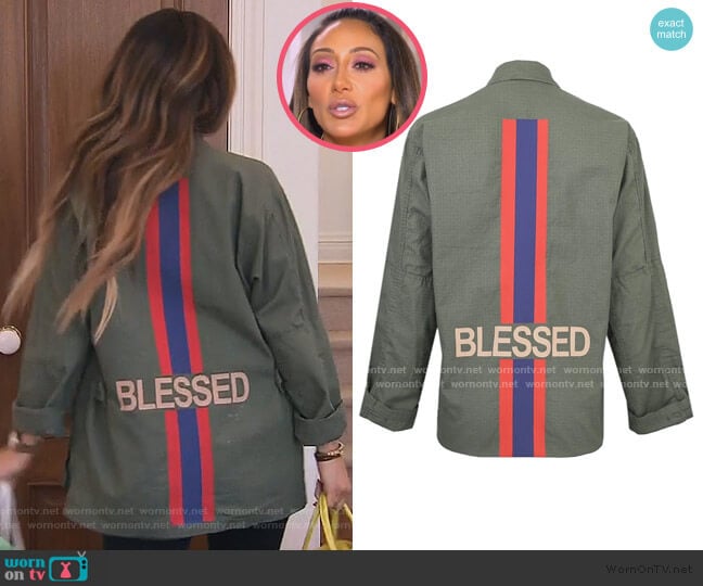 Blessed Army Jacket in Green by Hipchik worn by Melissa Gorga on The Real Housewives of New Jersey