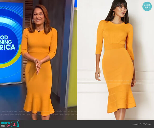 WornOnTV Ginger’s yellow knit midi dress on Good Morning America