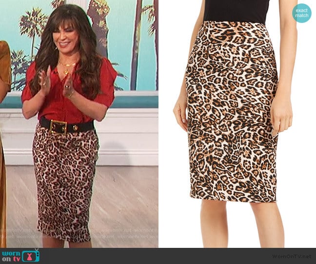 Scuba Skirt in Leopard Print by INC International Concepts worn by Marie Osmond on The Talk