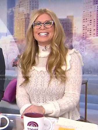 Jill’s white pointelle ruffle sweater on Today