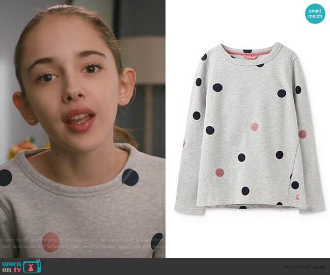 Mart Loopback Graphic Sweatshirt by Joules worn by Anna-Kat Otto (Julia Butters) on American Housewife