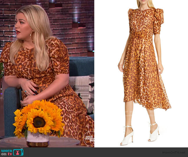 Panthera Clip Dot Puff-sleeve Dress by Kate Spade worn by Kelly Clarkson on The Kelly Clarkson Show