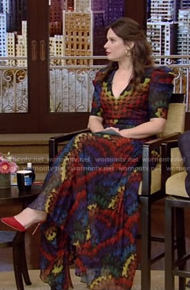 Katie Lowes’s rainbow print maxi dress on Live with Kelly and Ryan