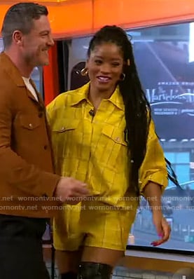 Keke's yellow check shirt and shorts on GMA Strahan Sara And Keke