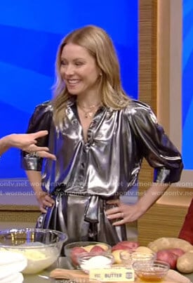 Kelly’s silver metallic shirtdress on Live with Kelly and Ryan