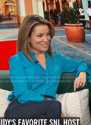 Kit’s blue pintuck blouse on Access Hollywood
