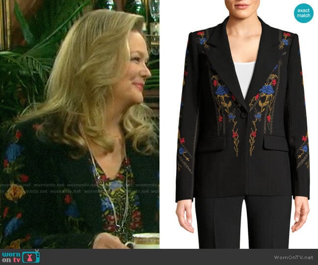 Kobi Halperin Carolyn Floral Embroidered Jacket worn by Anna DiMera (Leann Hunley) on Days of our Lives