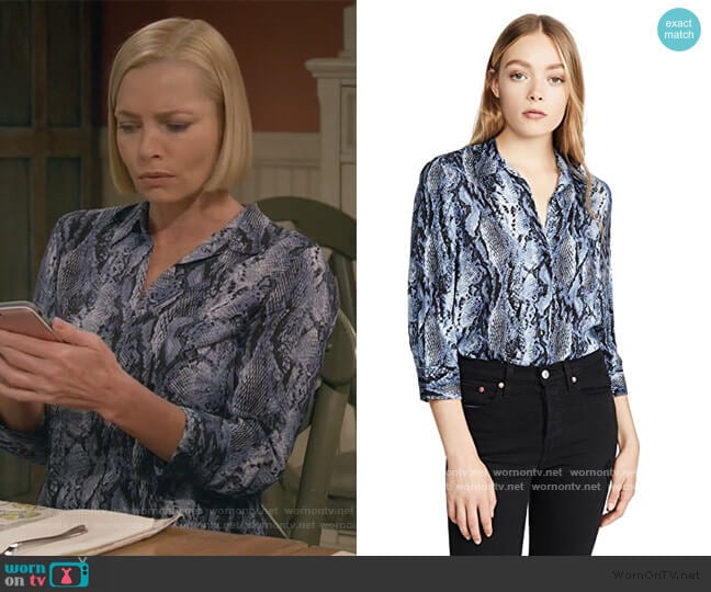 L'Agence Ryan Blouse in Myst Salvadora worn by Jill Kendall (Jaime Pressly) on Mom