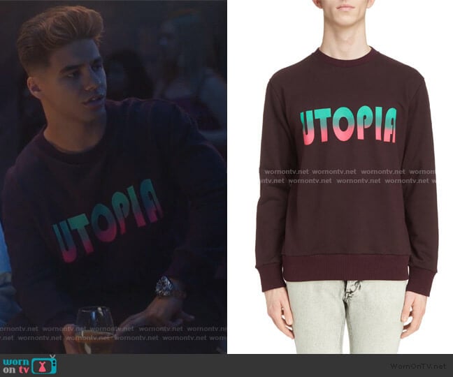 Utopia Graphic Crewneck Sweatshirt by Lanvin worn by Vivek Shah (Jordan Buhat) on Grown-ish