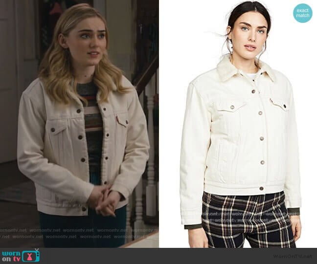 Ex-Boyfriend Sherpa Trucker Jacket by Levis worn by Taylor Otto (Meg Donnelly) on American Housewife