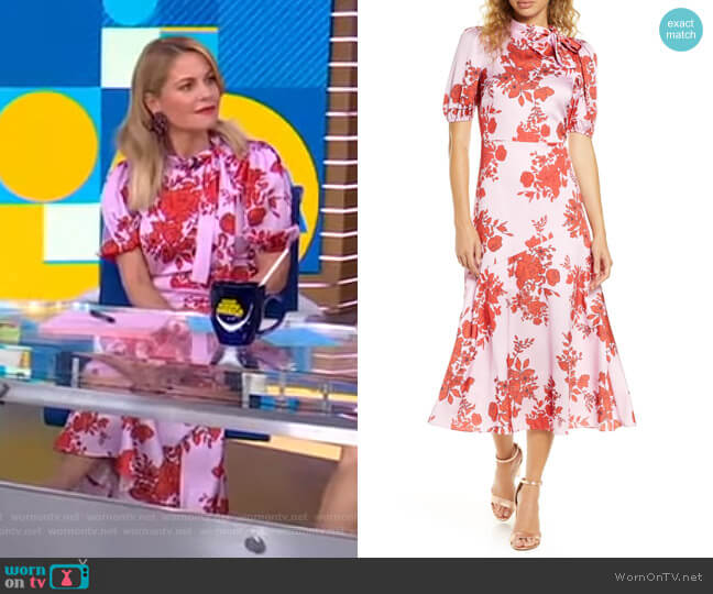 Floral Satin Dress by ML Monique Lhuillier worn by Candace Cameron Bure on GMA