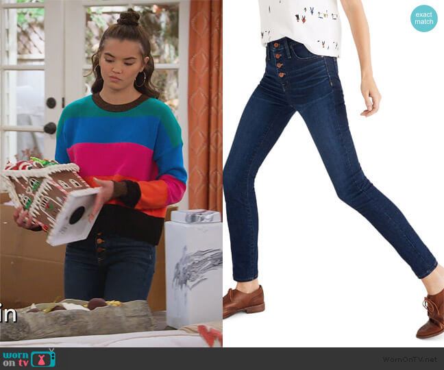 Button Front High Waist Skinny Jeans by Madewell worn by Alexa Mendoza (Paris Berelc) on Alexa & Katie