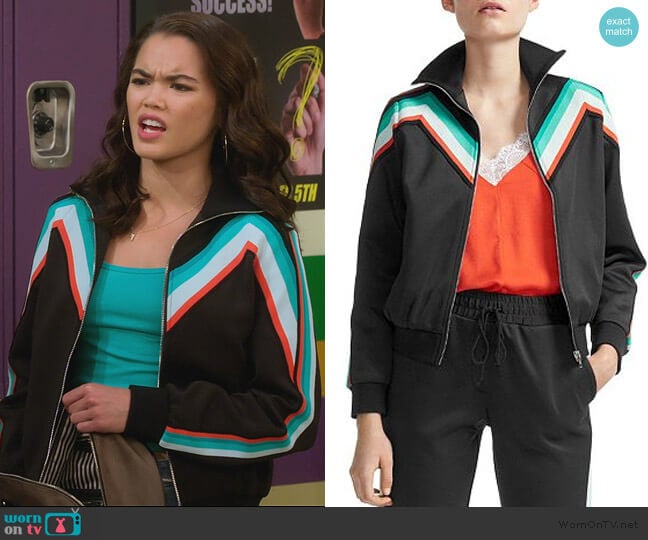 Maneli Chevron-Stripe Track Jacket by Maje worn by Alexa Mendoza (Paris Berelc) on Alexa & Katie