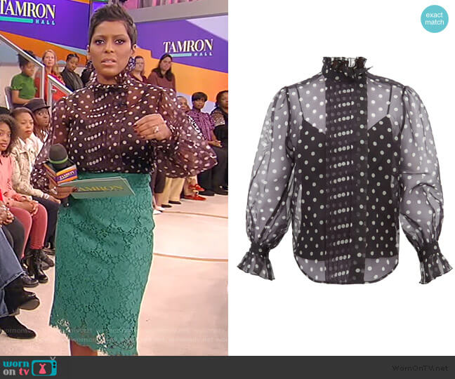 Polka-dot silk-organza blouse by Marc Jacobs worn by Tamron Hall on Tamron Hall Show