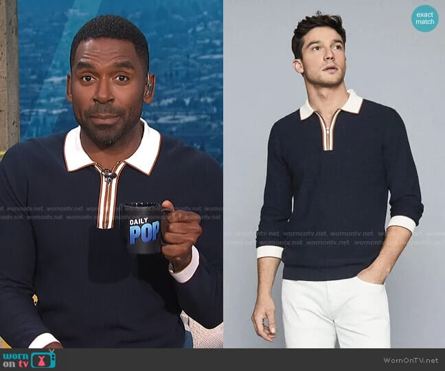 WornOnTV: Justin’s navy collared sweater on E! News Daily Pop | Justin ...