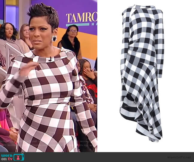 WornOnTV: Tamron’s check asymmetric dress on Tamron Hall Show | Tamron ...