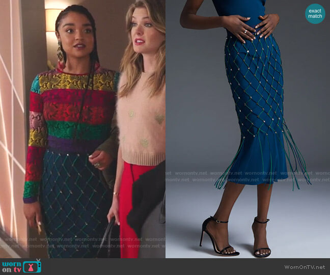 Ocean Vivica High Waisted Pencil Skirt by Cushnie worn by Kat Edison (Aisha Dee) on The Bold Type