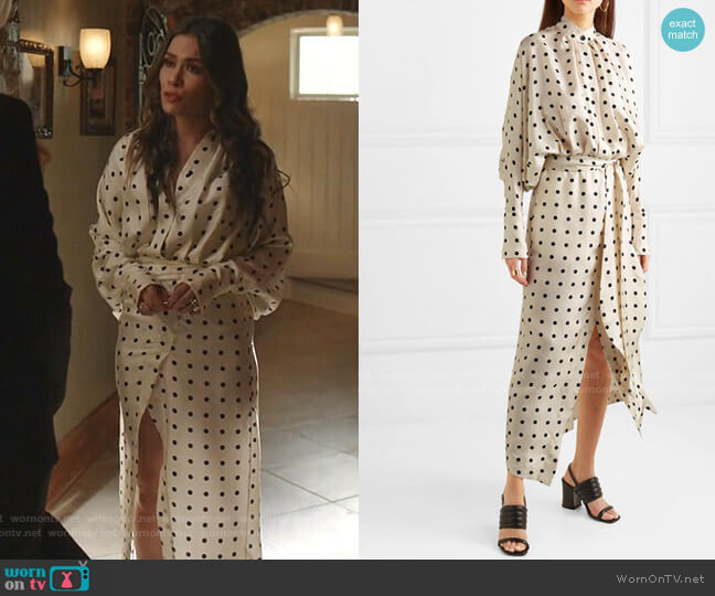 Dublin Polka Dot Silk-Satin Twill Dress by Petar Petrov worn by Cristal Jennings (Daniella Alonso) on Dynasty