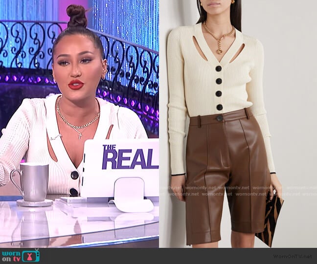 Cutout ribbed silk and cotton-blend cardigan by Proenza Schouler worn by Adrienne Houghton on The Real