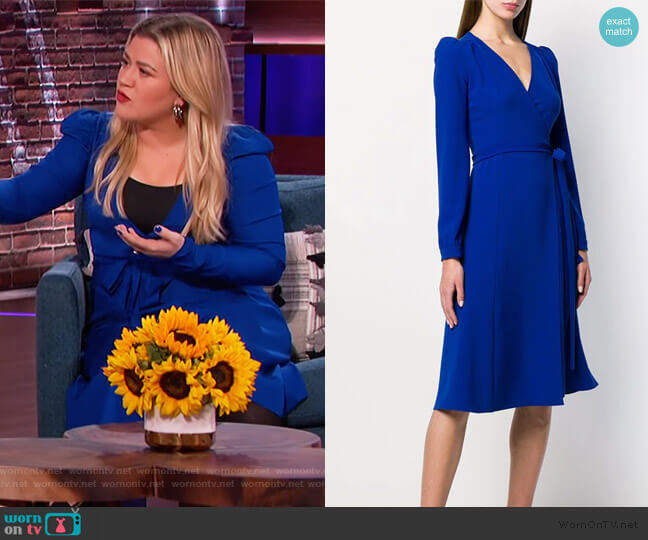 WornOnTV: Kelly’s blue wrap puff shoulder dress on The Kelly Clarkson ...