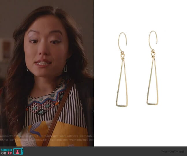 Skinny Triangle Earrings by Peggy Li worn by Janet (Andrea Bang) on Kims Convenience