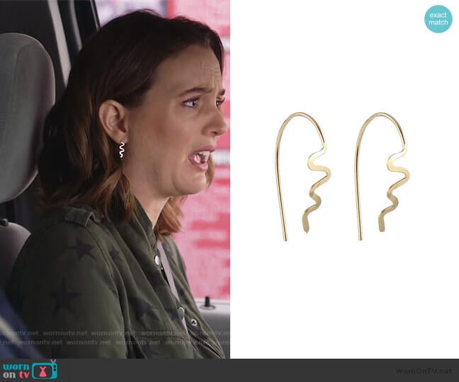 Small Aztec Spike Earrings by Peggy Li worn by Angie (Leighton Meester) on Single Parents