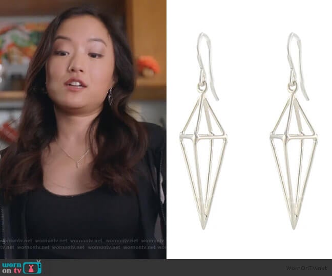 Triangle Cage Earrings by Peggy Li worn by Janet (Andrea Bang) on Kims Convenience