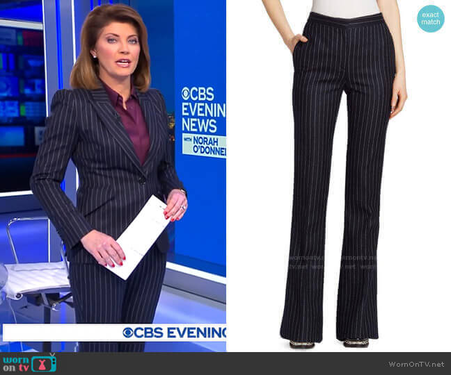 WornOnTV: Norah’s navy pinstripe suit on CBS Evening News | Norah O ...