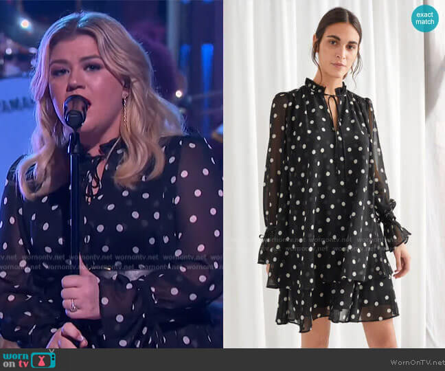 Polka Dot Layered Ruffle Mini Dress by & Other Stories worn by Kelly Clarkson on The Kelly Clarkson Show